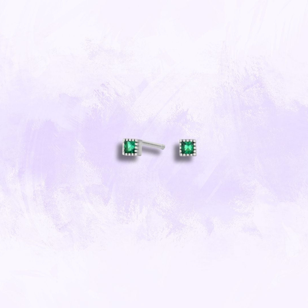Cut Bezel Set Square CZ Studs - 18k Gold-Plated / 925 Sterling Silver