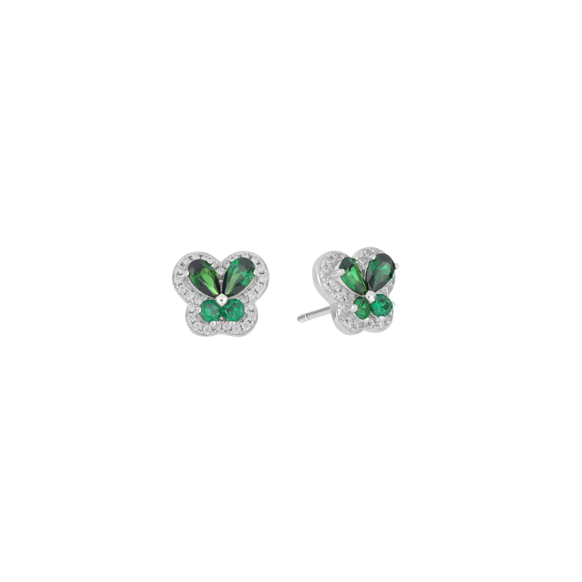 CZ Outlined Green Petal Studs - 18k Gold-Plated / 925 Sterling Silver