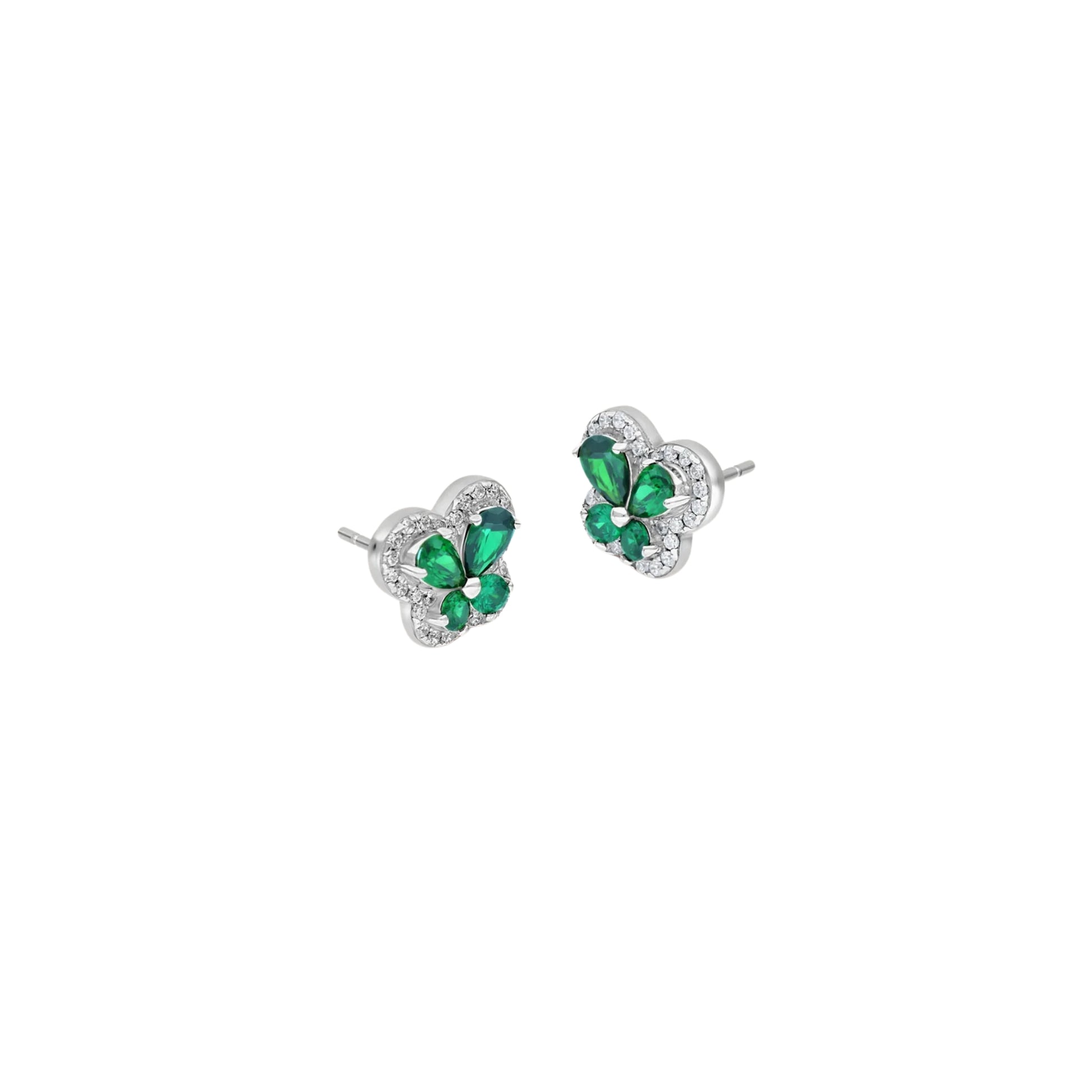 CZ Outlined Green Petal Studs - 18k Gold-Plated / 925 Sterling Silver