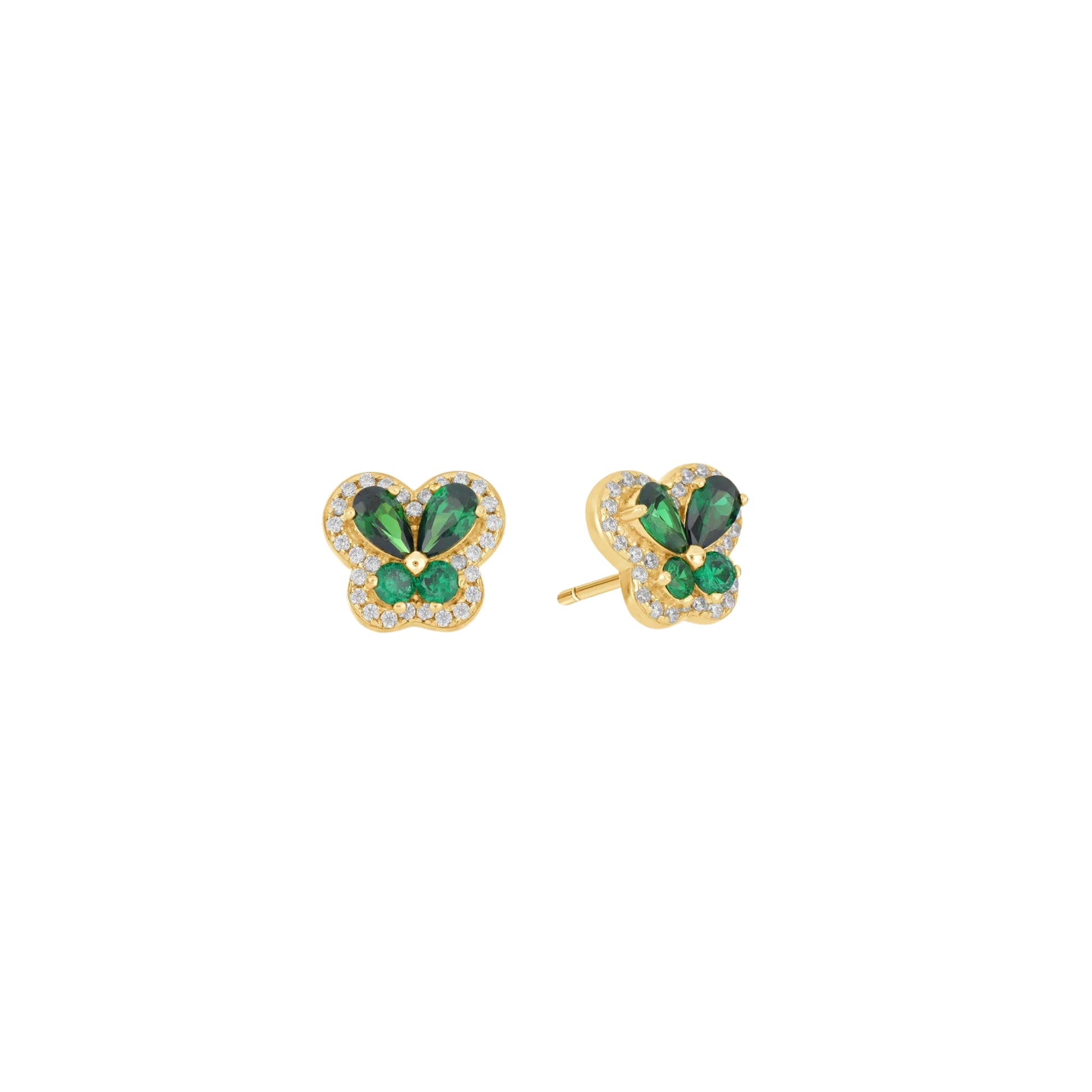 CZ Outlined Green Petal Studs - 18k Gold-Plated / 925 Sterling Silver