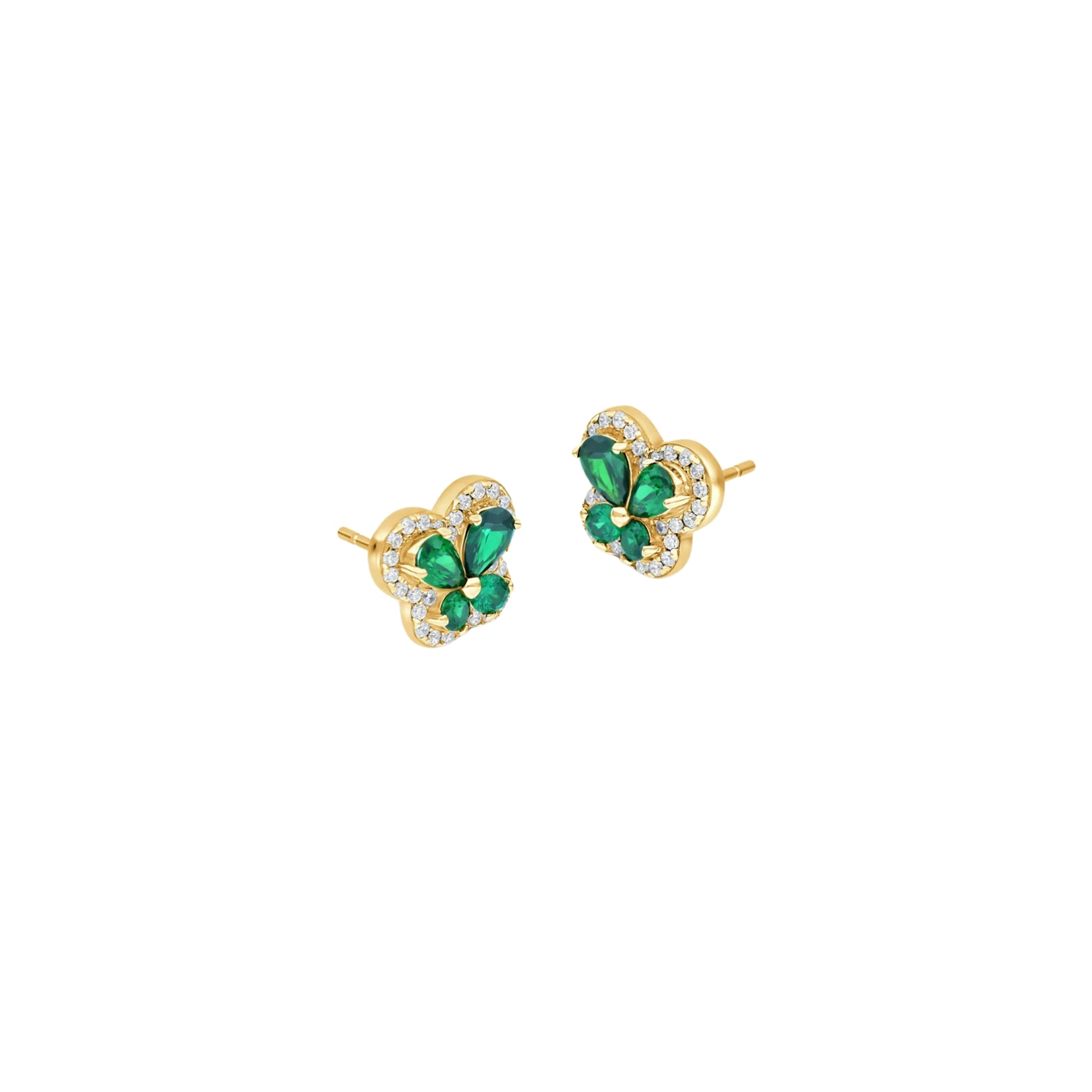 CZ Outlined Green Petal Studs - 18k Gold-Plated / 925 Sterling Silver
