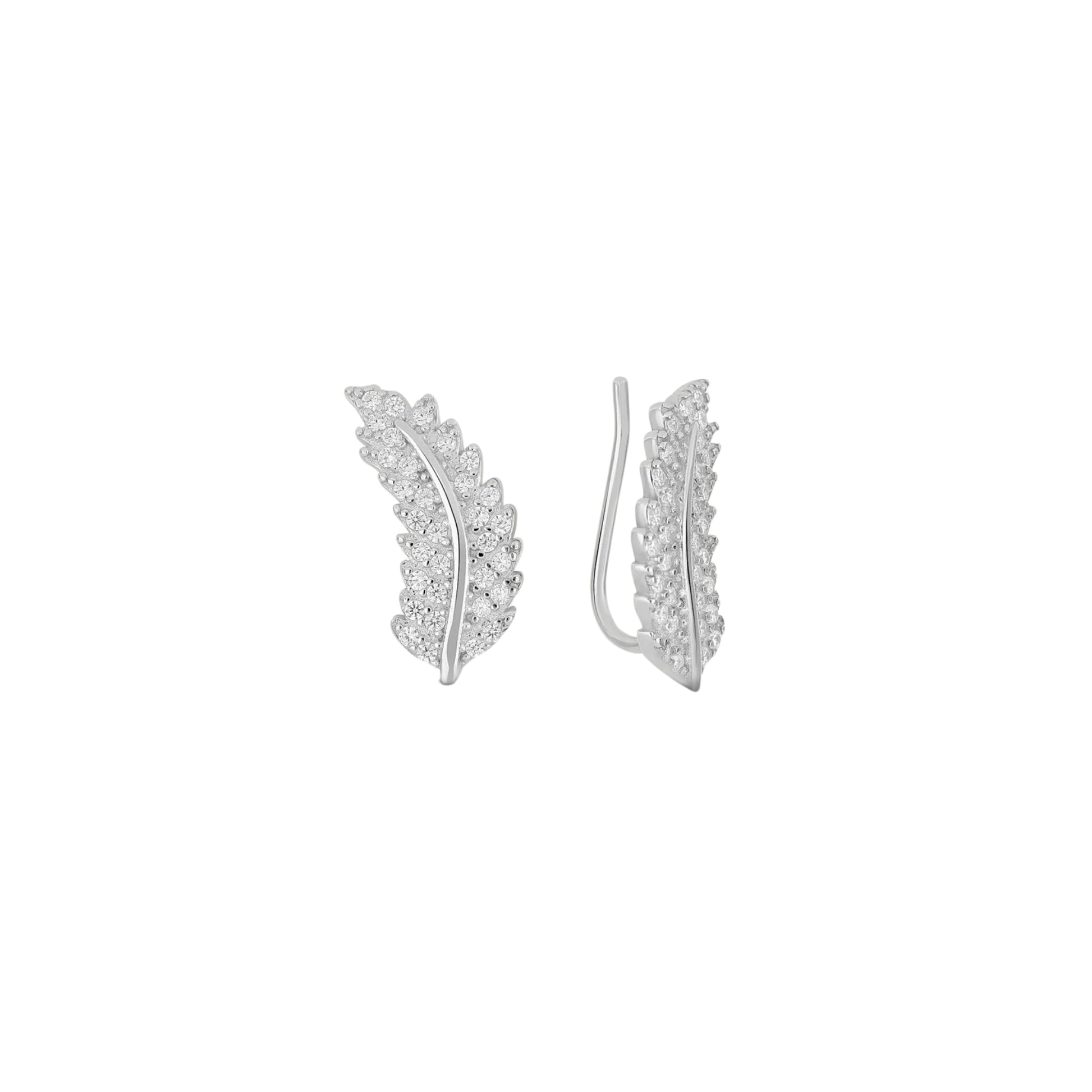 Curved Crystal Leaf Climbers - 18k Gold-Plated / 925 Sterling Silver