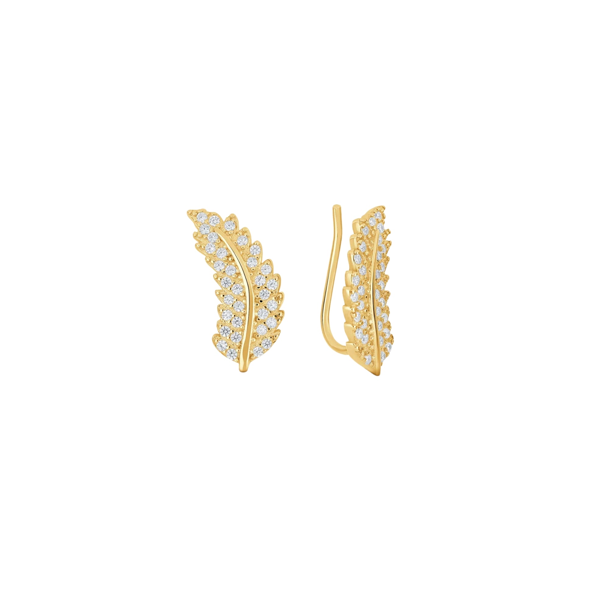 Curved Crystal Leaf Climbers - 18k Gold-Plated / 925 Sterling Silver