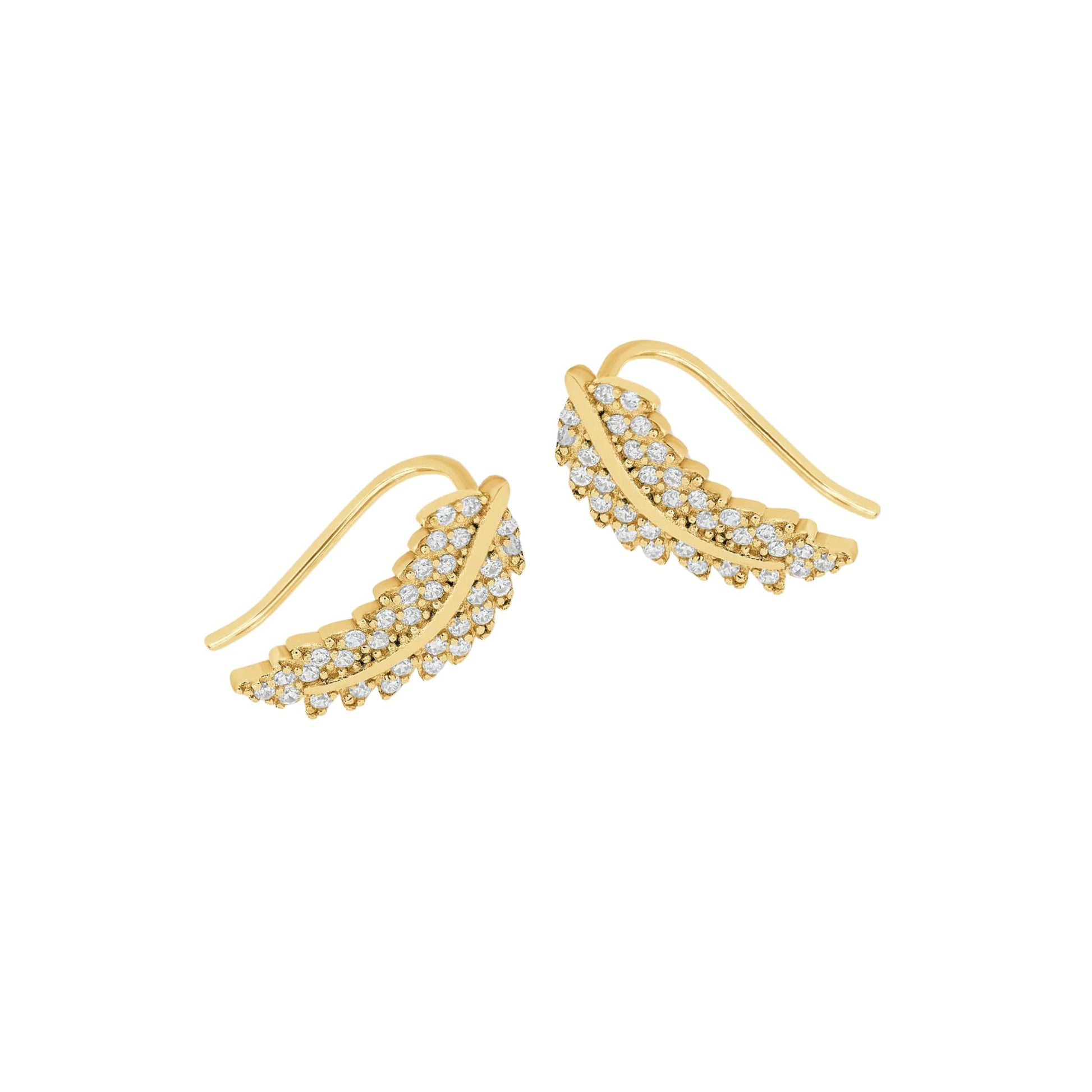 Curved Crystal Leaf Climbers - 18k Gold-Plated / 925 Sterling Silver