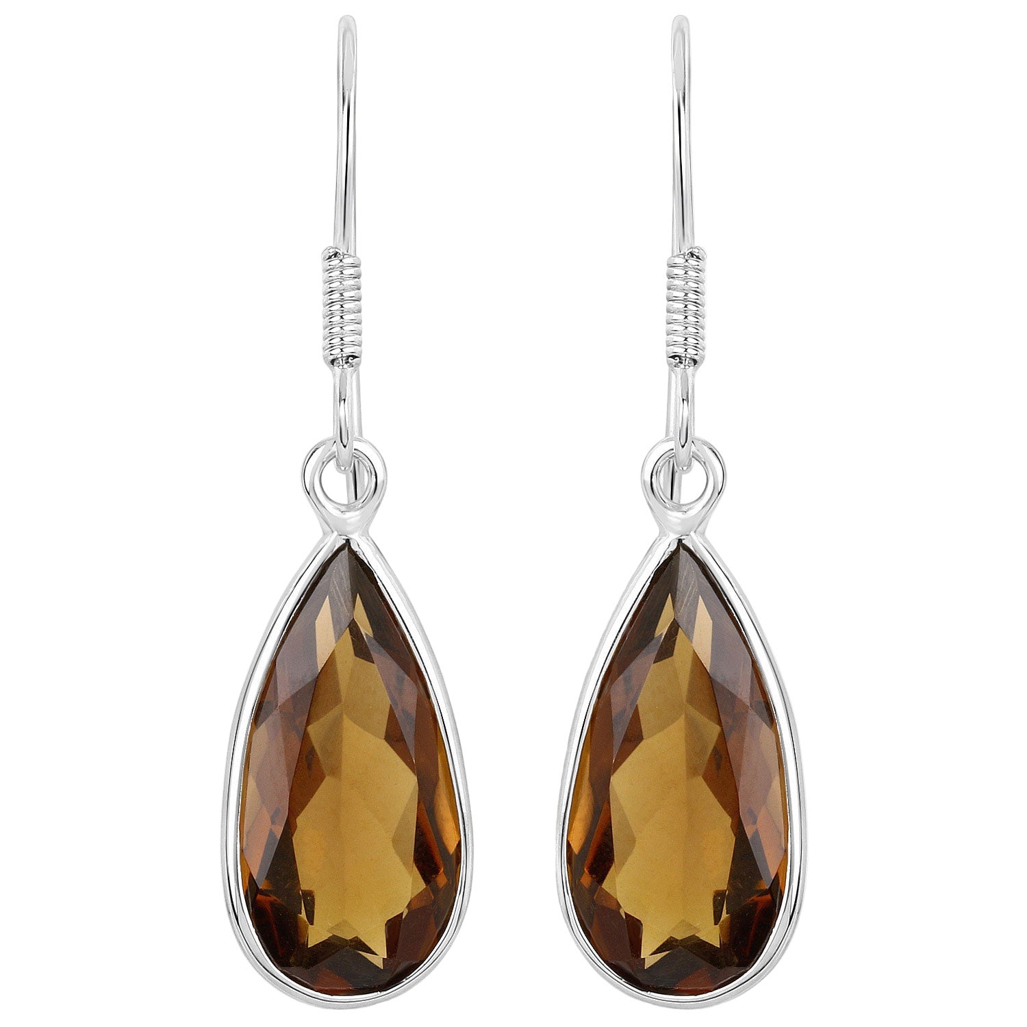 Eclipse Ember Quartz Earrings - 10.04 Carat Genuine Champagne Quartz - 18K White Gold Plated .925 Sterling Silver Earrings