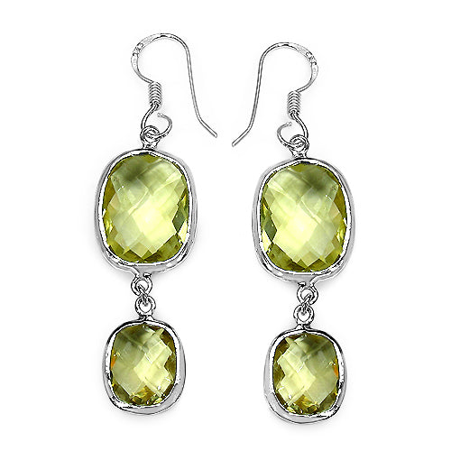 Radiant Meadow Drop Earrings - 25.74 Carat Genuine Lemon Quartz - .925 Sterling Silver Earrings
