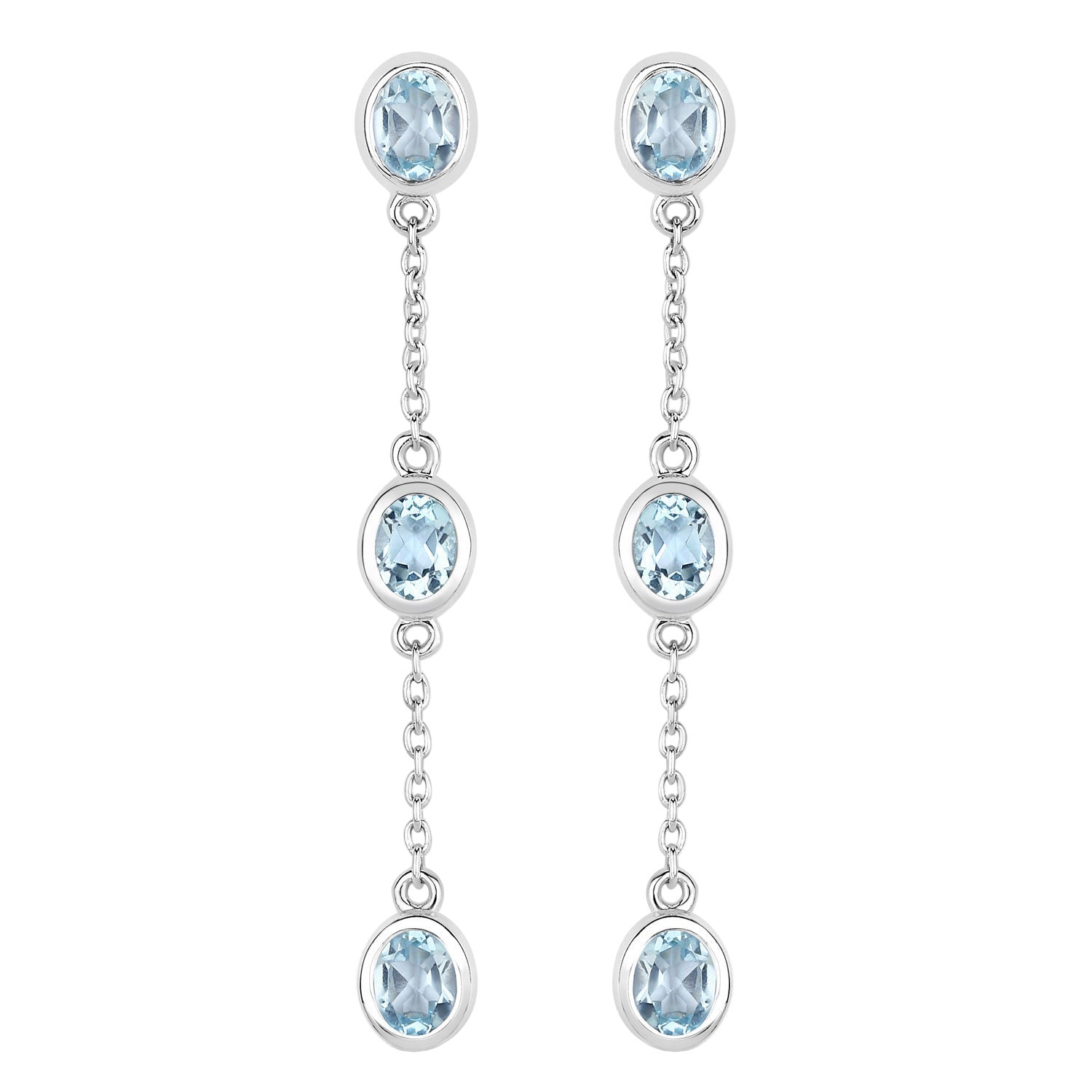 Ice Cascade Topaz Drop Earrings - 2.16 Carat Genuine Blue Topaz .925 Sterling Silver Earrings