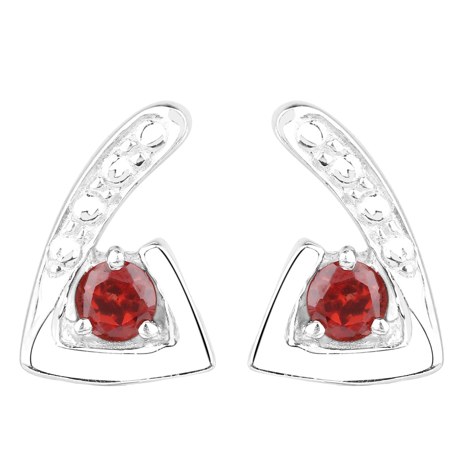 Crimson Arc Garnet Stud Earrings - 0.44 Carat Genuine Garnet .925 Sterling Silver Earrings