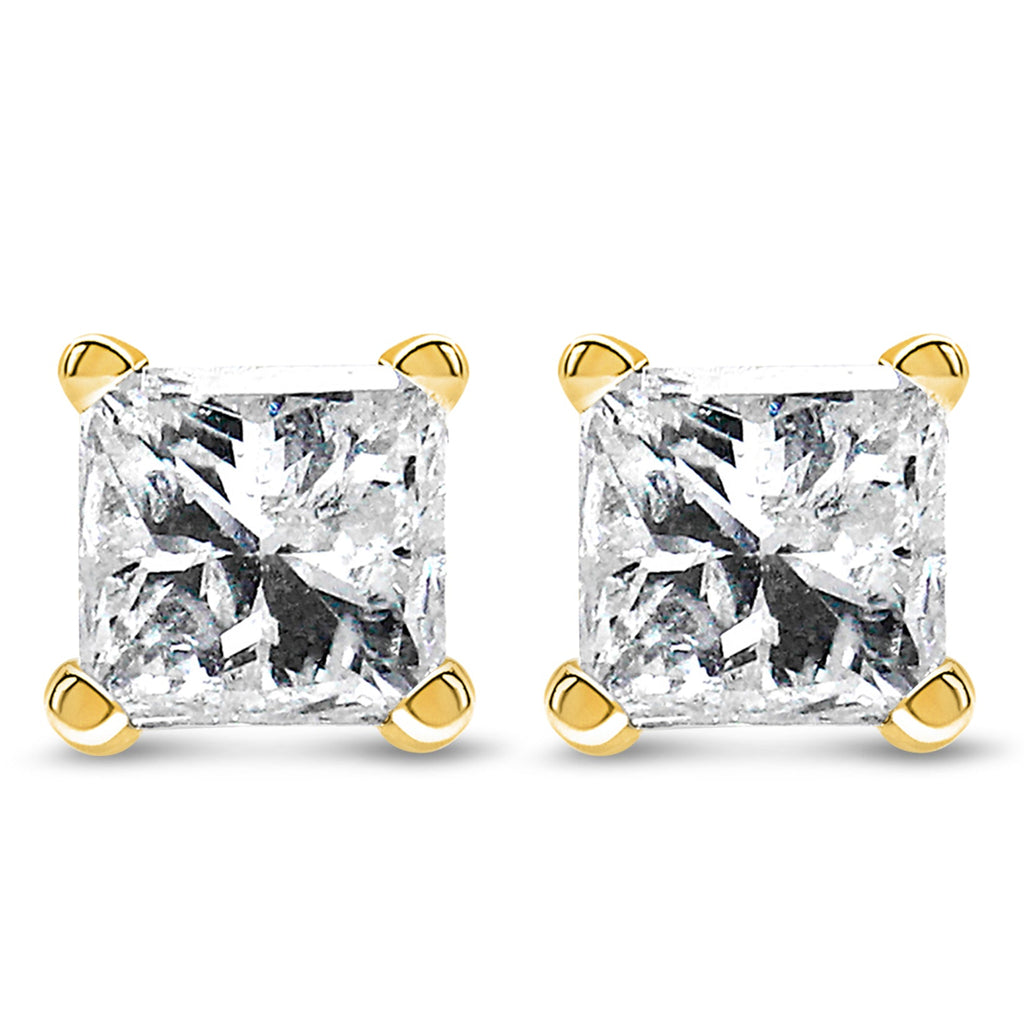 AGS Certified 1/4 cttw 4-Prong Set Princess-Cut Solitaire Diamond Push Back Stud Earrings (F-G Color, SI2-I1 Clarity) 14k Yellow Gold