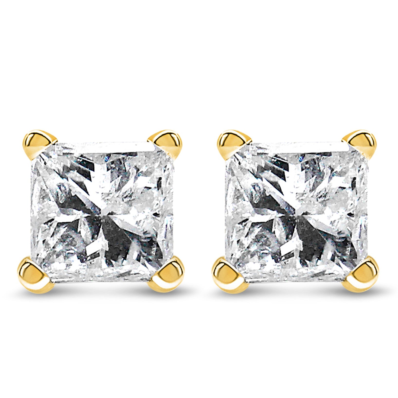 AGS Certified 1/4 cttw 4-Prong Set Princess-Cut Solitaire Diamond Push Back Stud Earrings (F-G Color, SI2-I1 Clarity) 14k Yellow Gold