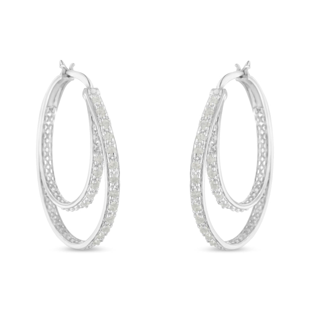 1/2 cttw Miracle-Set Diamond Double Hoop with Latchback Earrings (I-J Color, I3 Clarity) .925 Sterling Silver