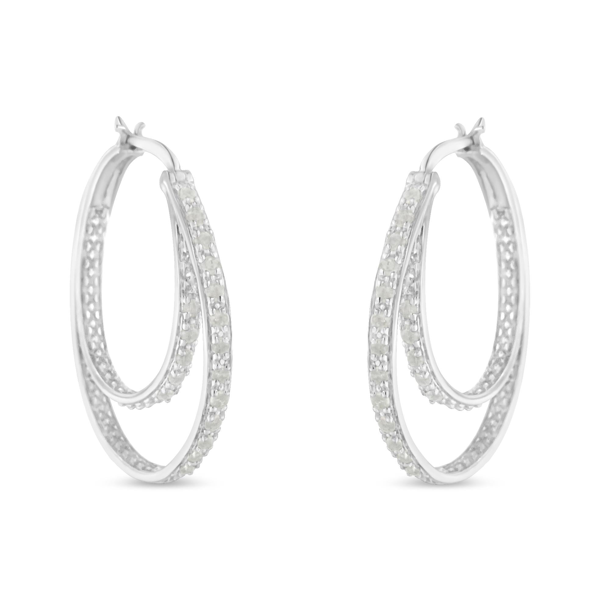 1/2 cttw Miracle-Set Diamond Double Hoop with Latchback Earrings (I-J Color, I3 Clarity) .925 Sterling Silver