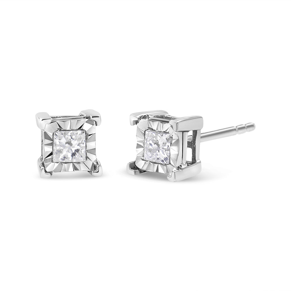 Miracle Set Princess-cut Diamond Solitaire Stud Earrings (H-I Color, I2-I3 Clarity) .925 Sterling Silver