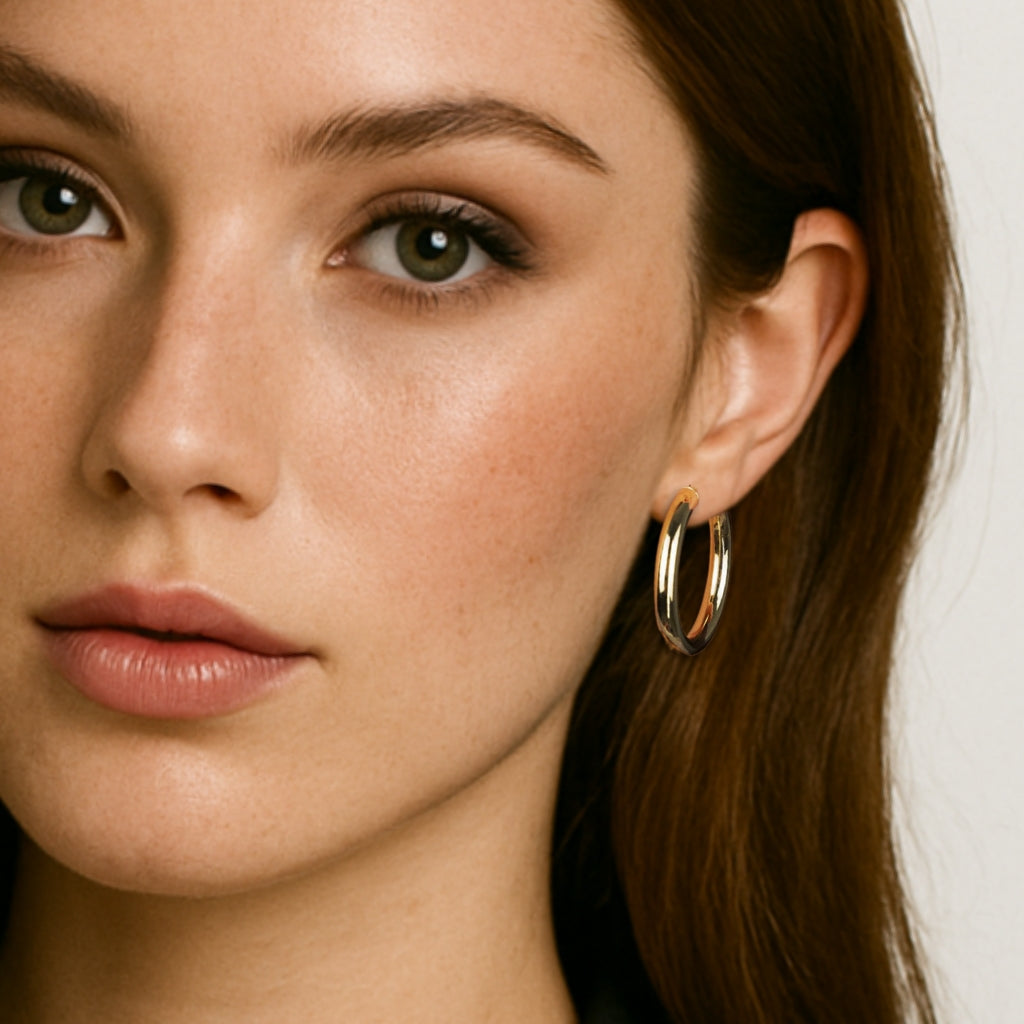 Bold Large Tube Hoops - 18k Gold-Plated / 925 Sterling Silver - 4mm x 30mm