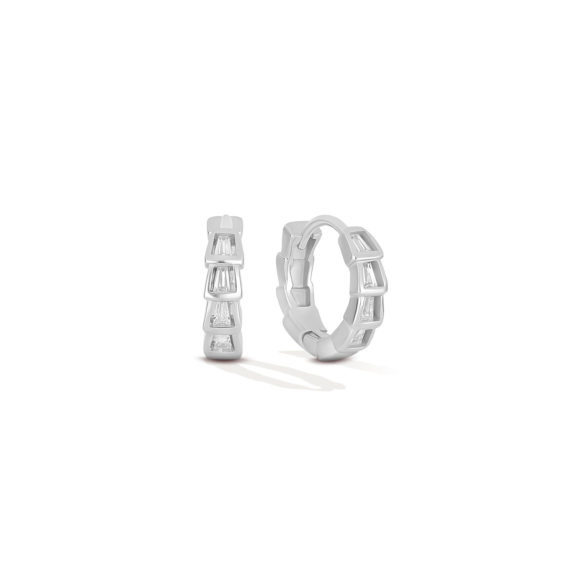 Baguette Glam Hoop Earrings - 925 Sterling Silver