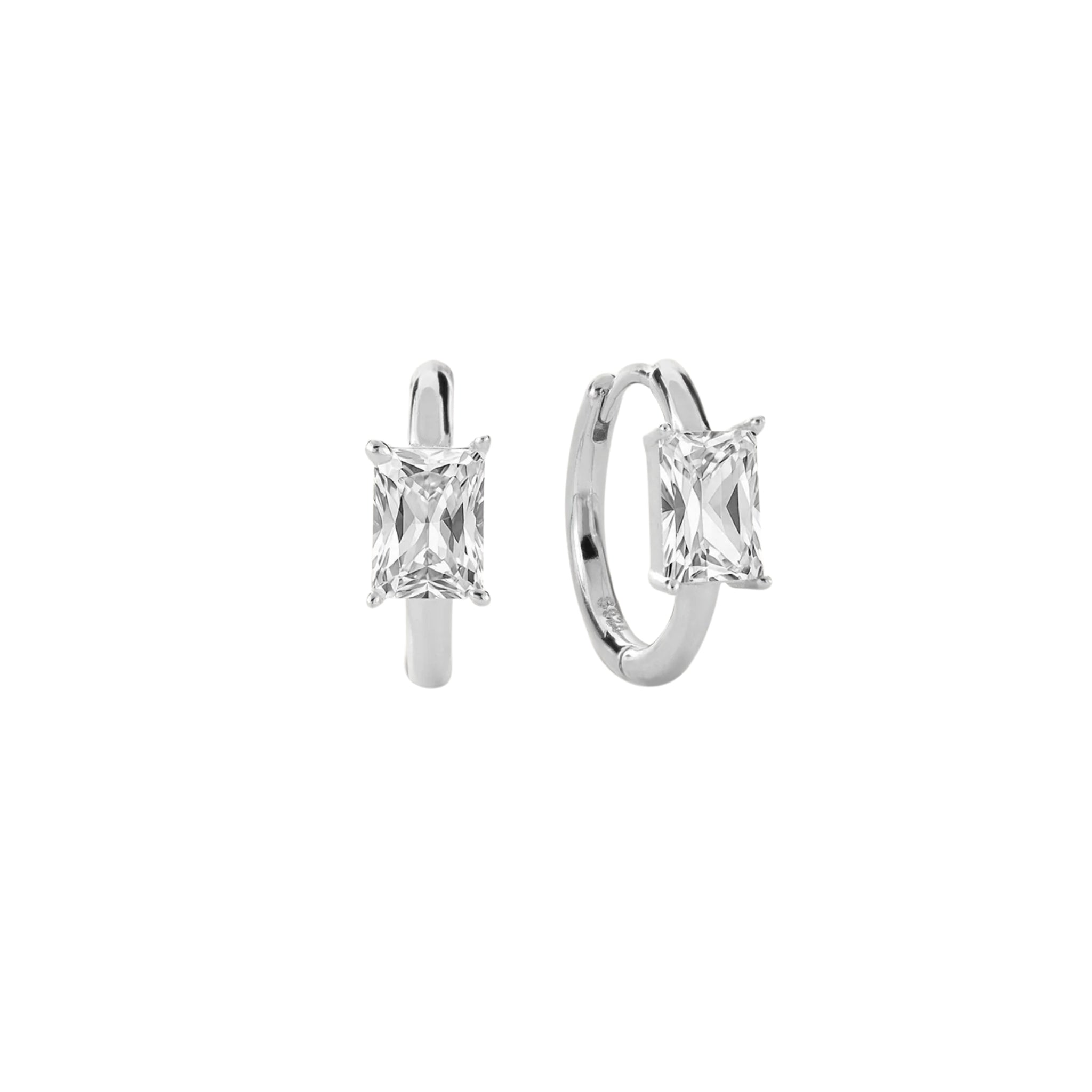 Aros Huggie con piedras preciosas de corte cuadrado