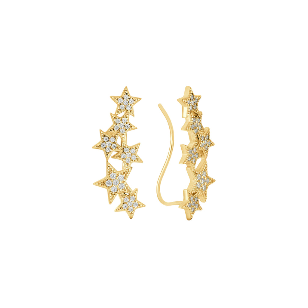 Gold star-shaped earrings on a white background