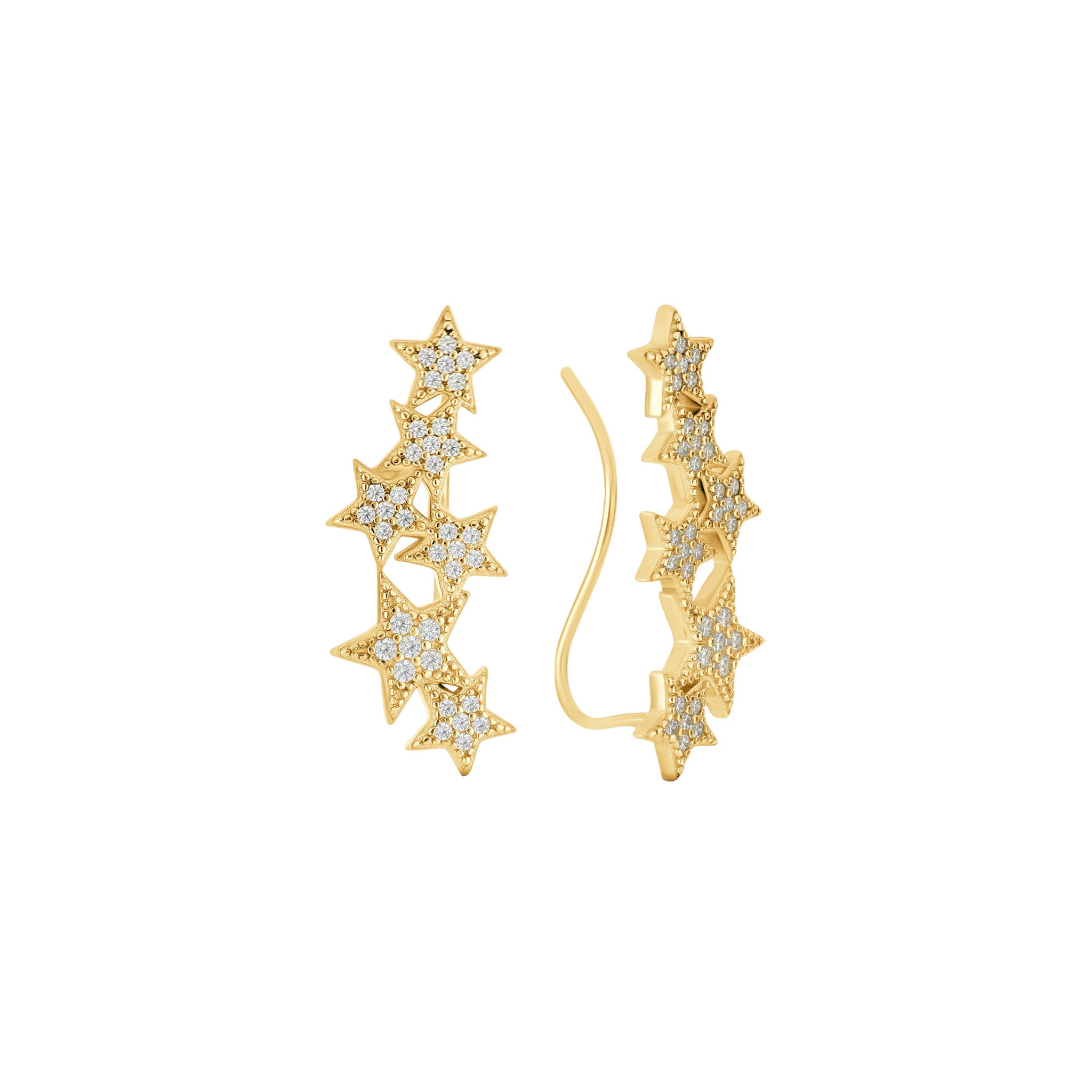 Gold star-shaped earrings on a white background