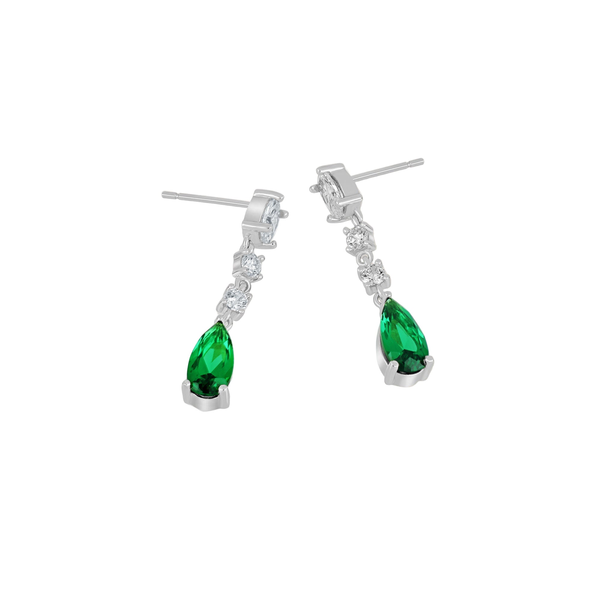 Elegant Royal CZ Drop Earrings with Emerald Teardrops