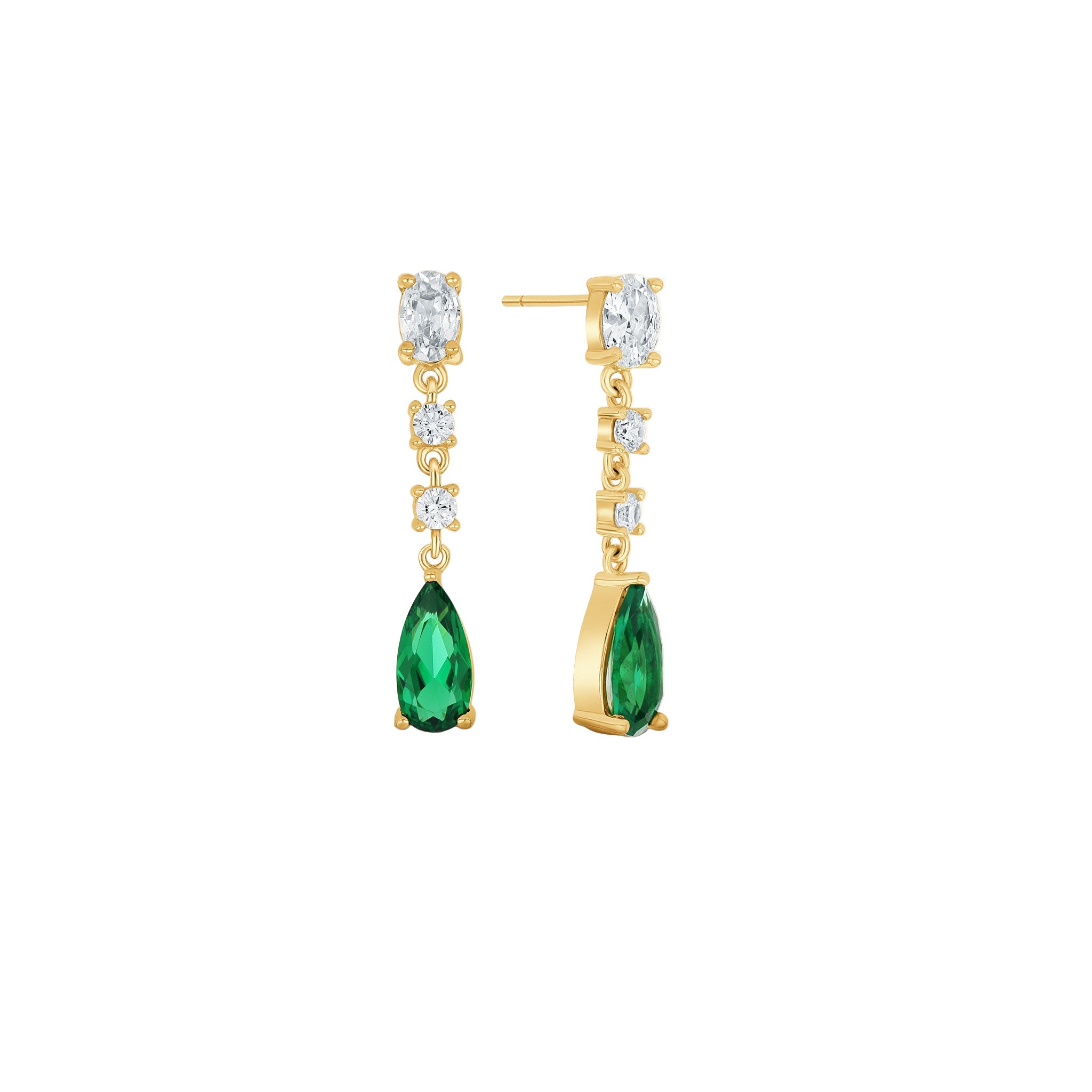 Elegant Royal CZ Drop Earrings with Emerald Teardrops