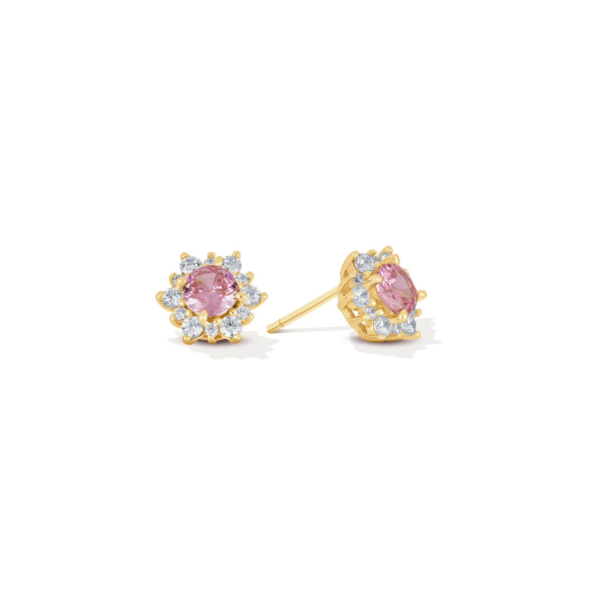 Starburst Halo with Pink Round CZ - 18k Gold-Plated / 925 Sterling Silver