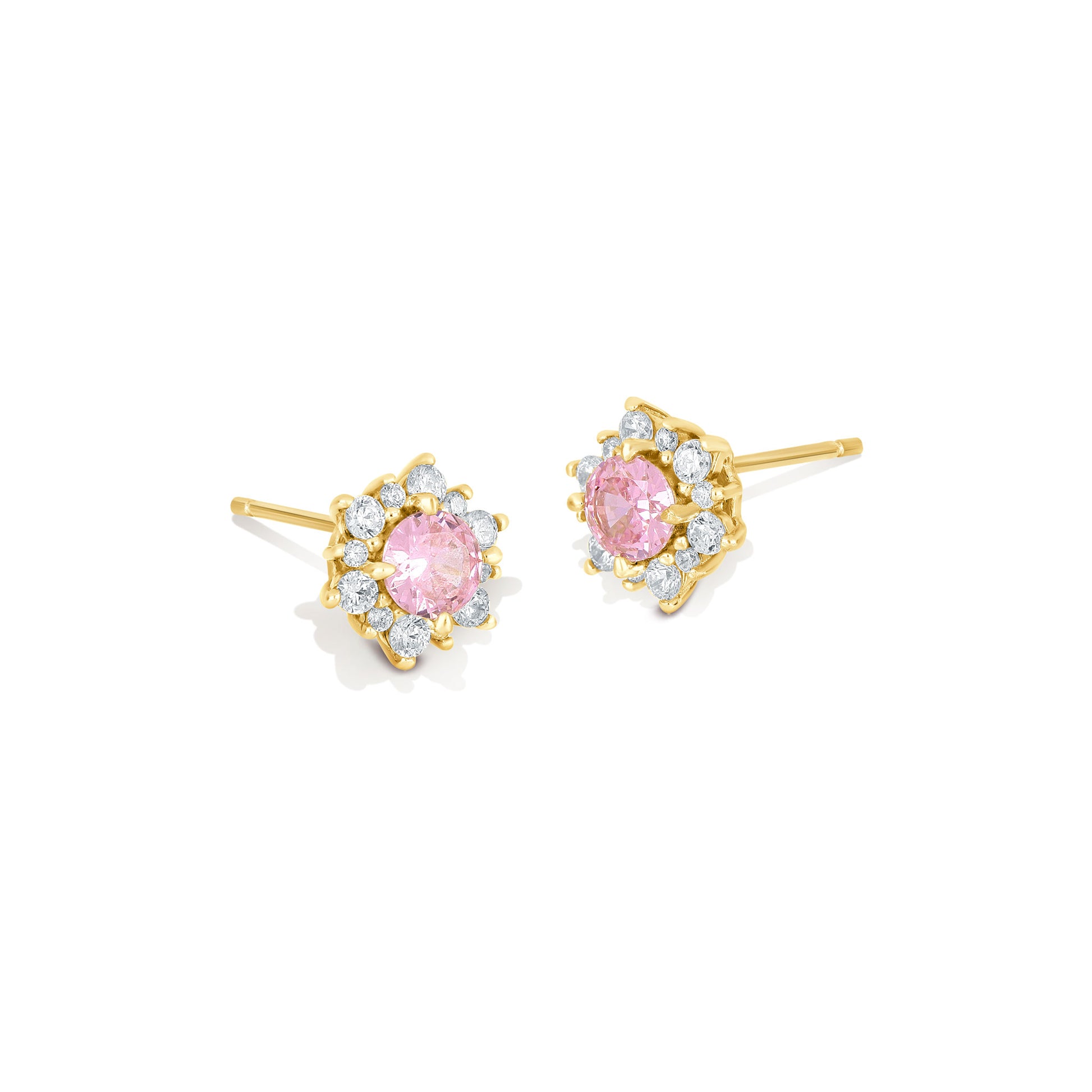 Starburst Halo with Pink Round CZ - 18k Gold-Plated / 925 Sterling Silver