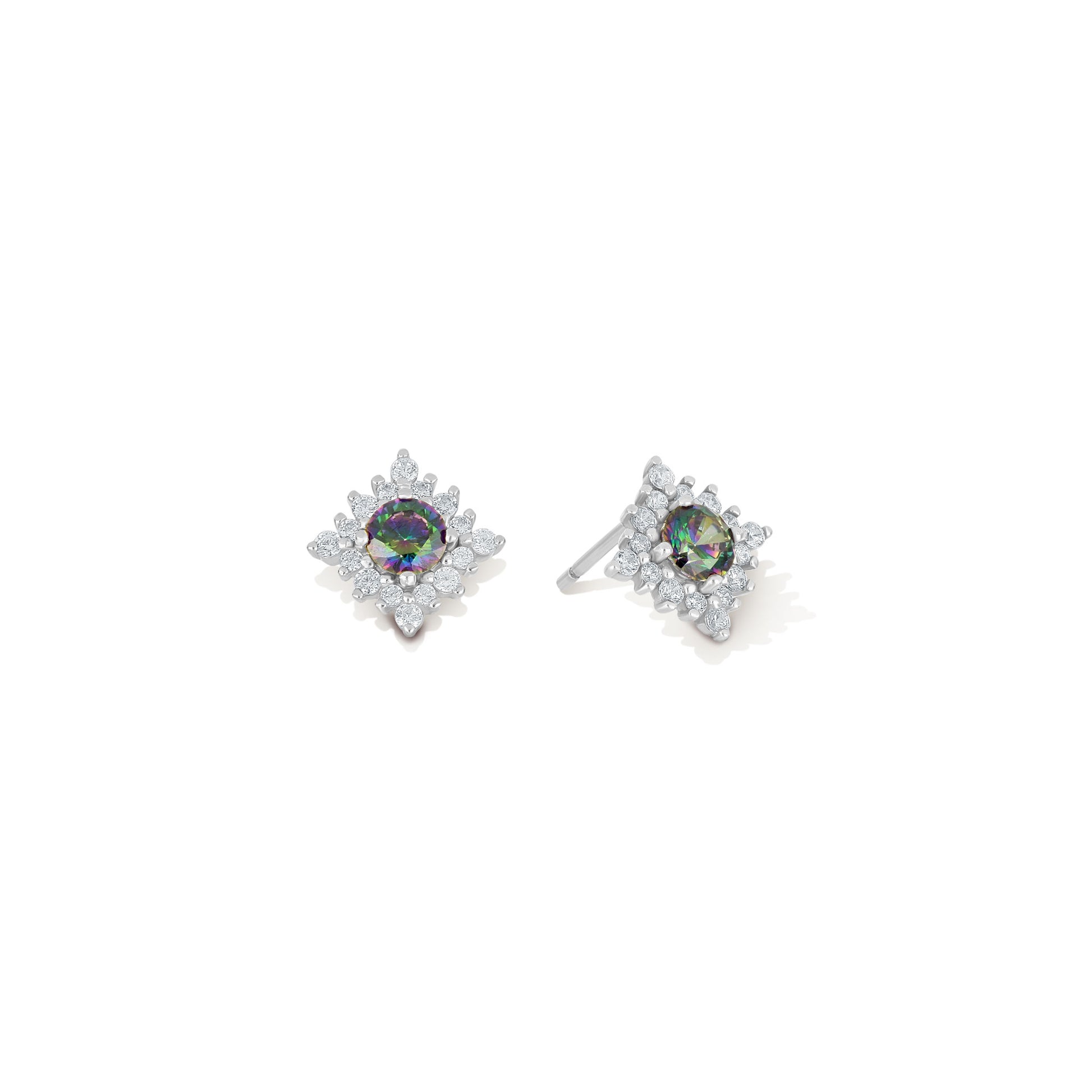 Baroque Iridescent CZ Cluster Stud Earrings - 18k Gold-Plated / 925 Sterling Silver