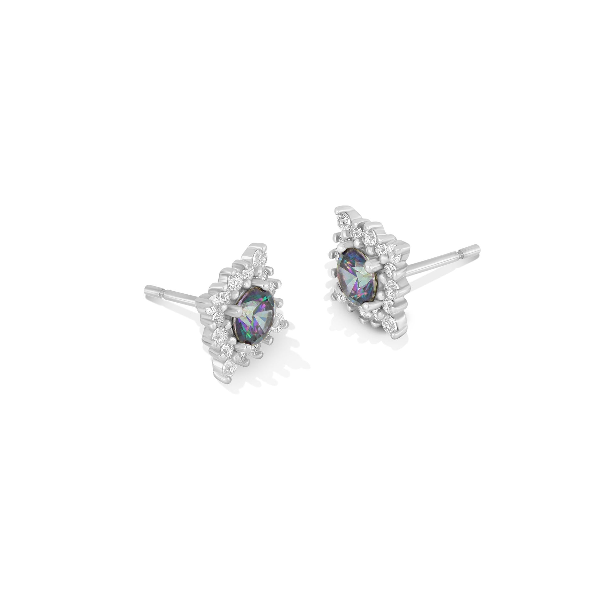 Baroque Iridescent CZ Cluster Stud Earrings - 18k Gold-Plated / 925 Sterling Silver