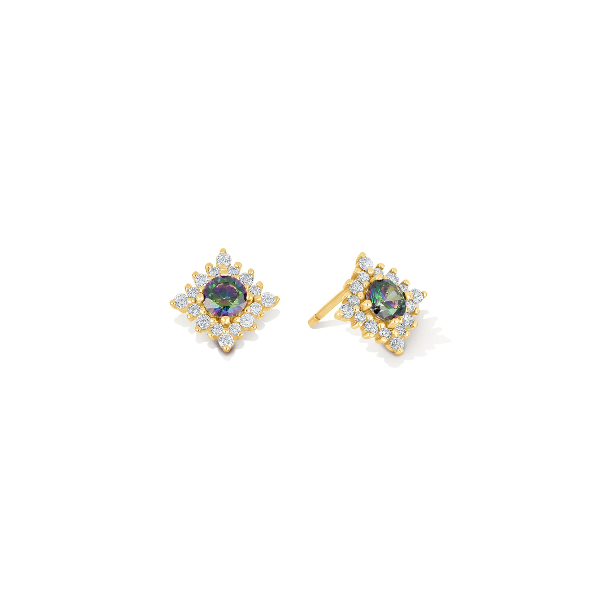 Baroque Iridescent CZ Cluster Stud Earrings - 18k Gold-Plated / 925 Sterling Silver