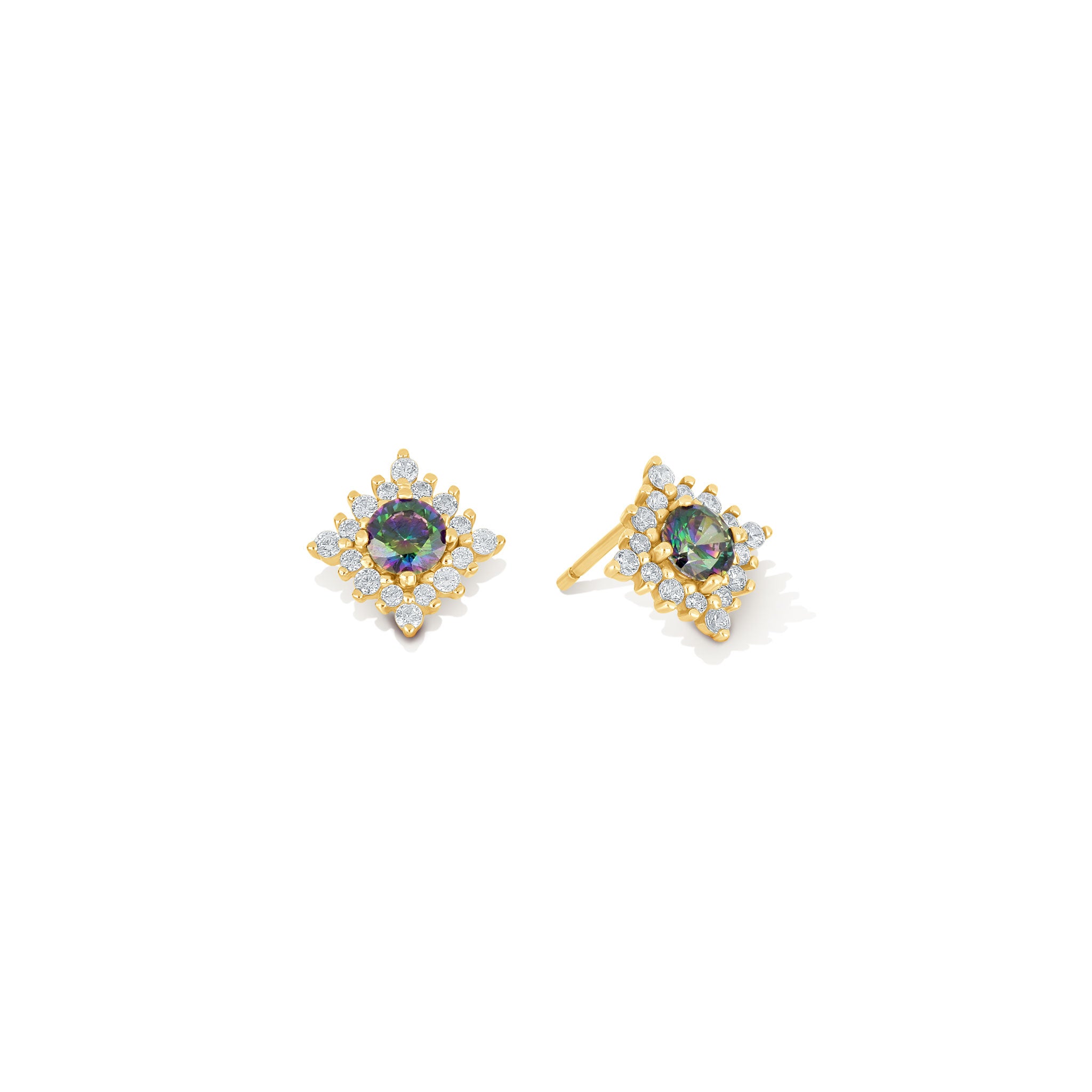 Baroque Iridescent CZ Cluster Stud Earrings - 18k Gold-Plated / 925 Sterling Silver
