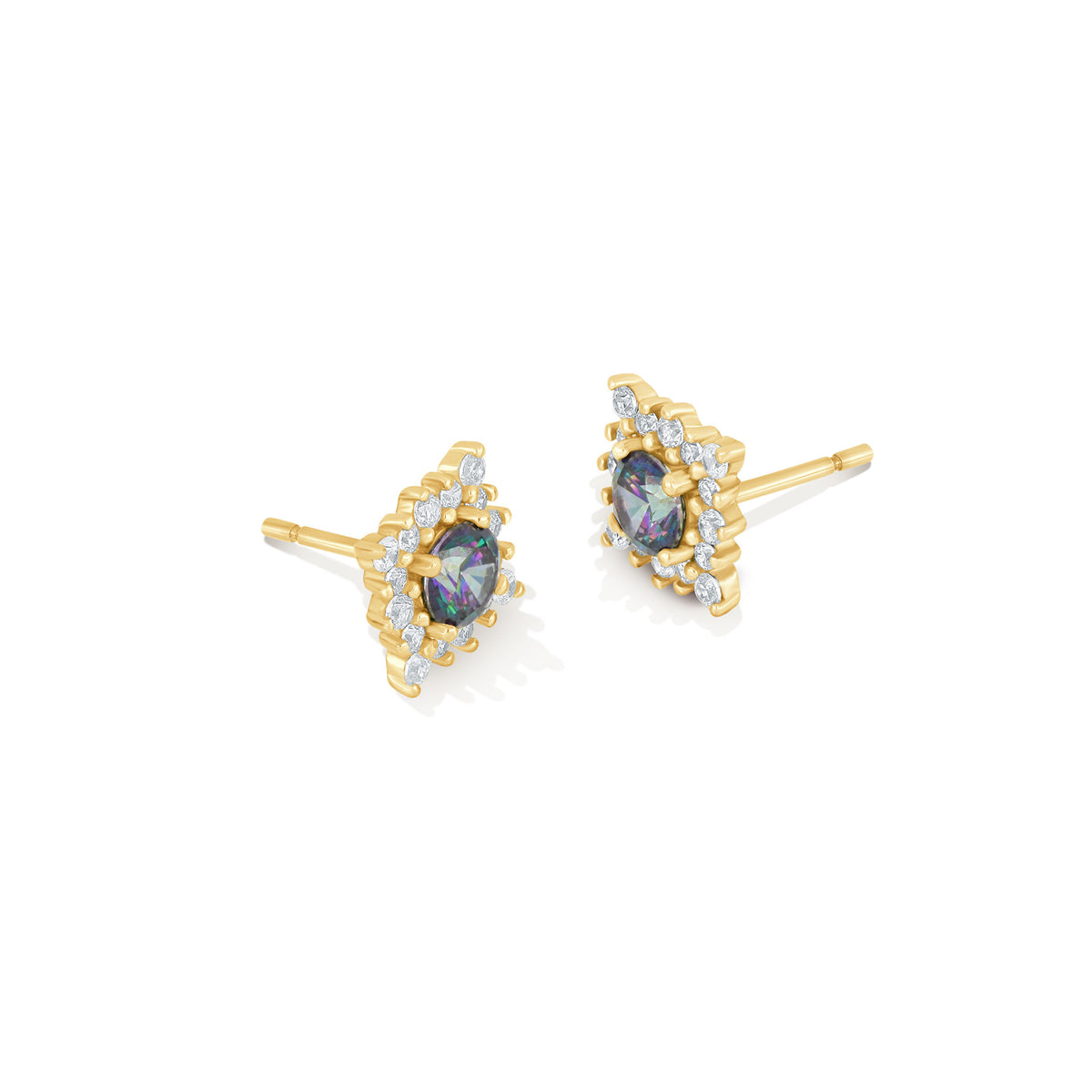Baroque Iridescent CZ Cluster Stud Earrings - 18k Gold-Plated / 925 Sterling Silver