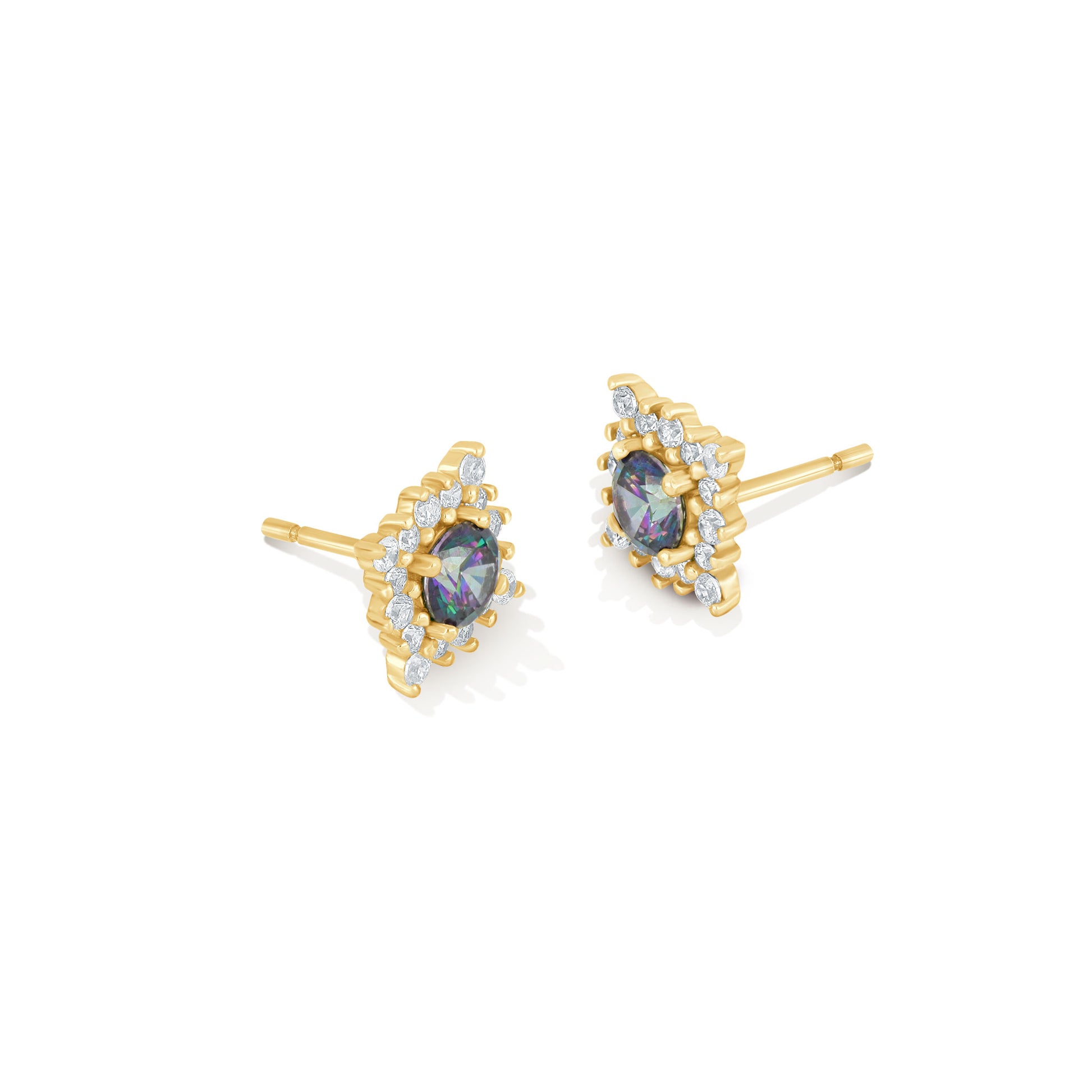 Baroque Iridescent CZ Cluster Stud Earrings - 18k Gold-Plated / 925 Sterling Silver