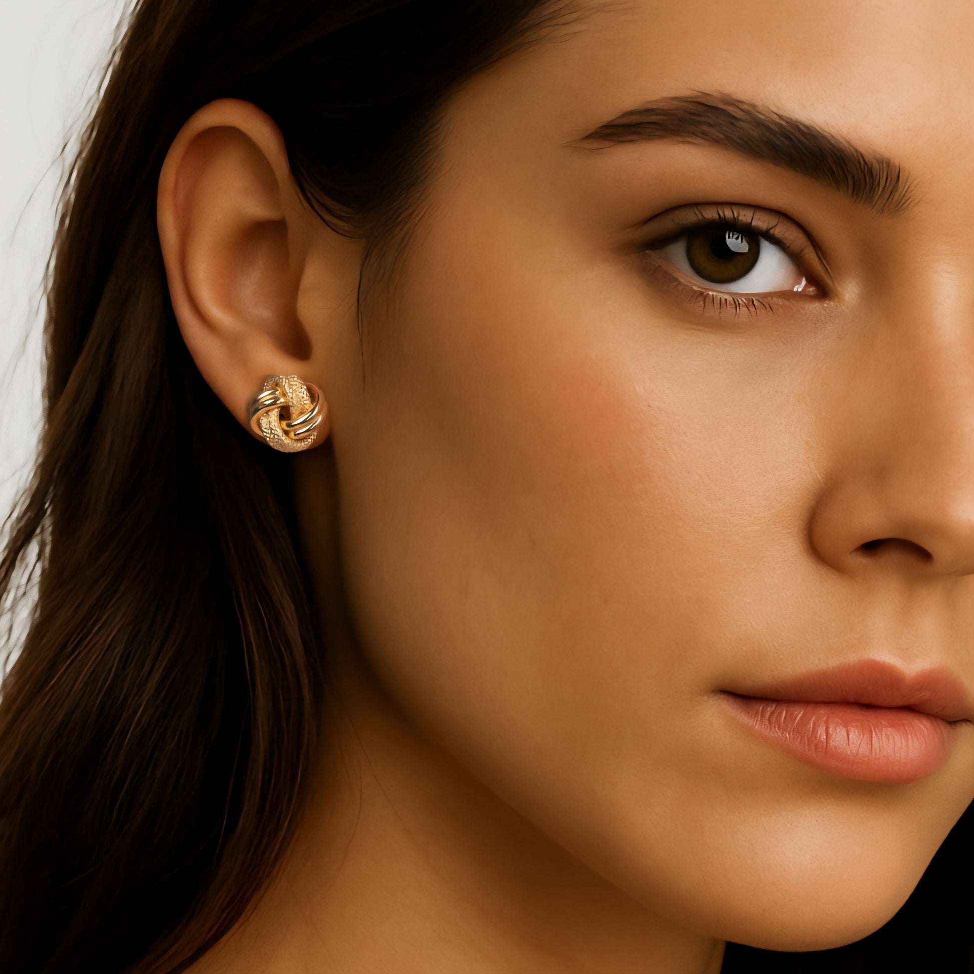 Diamond Cut Twisted Knot Studs - 14k Solid Gold / White Gold