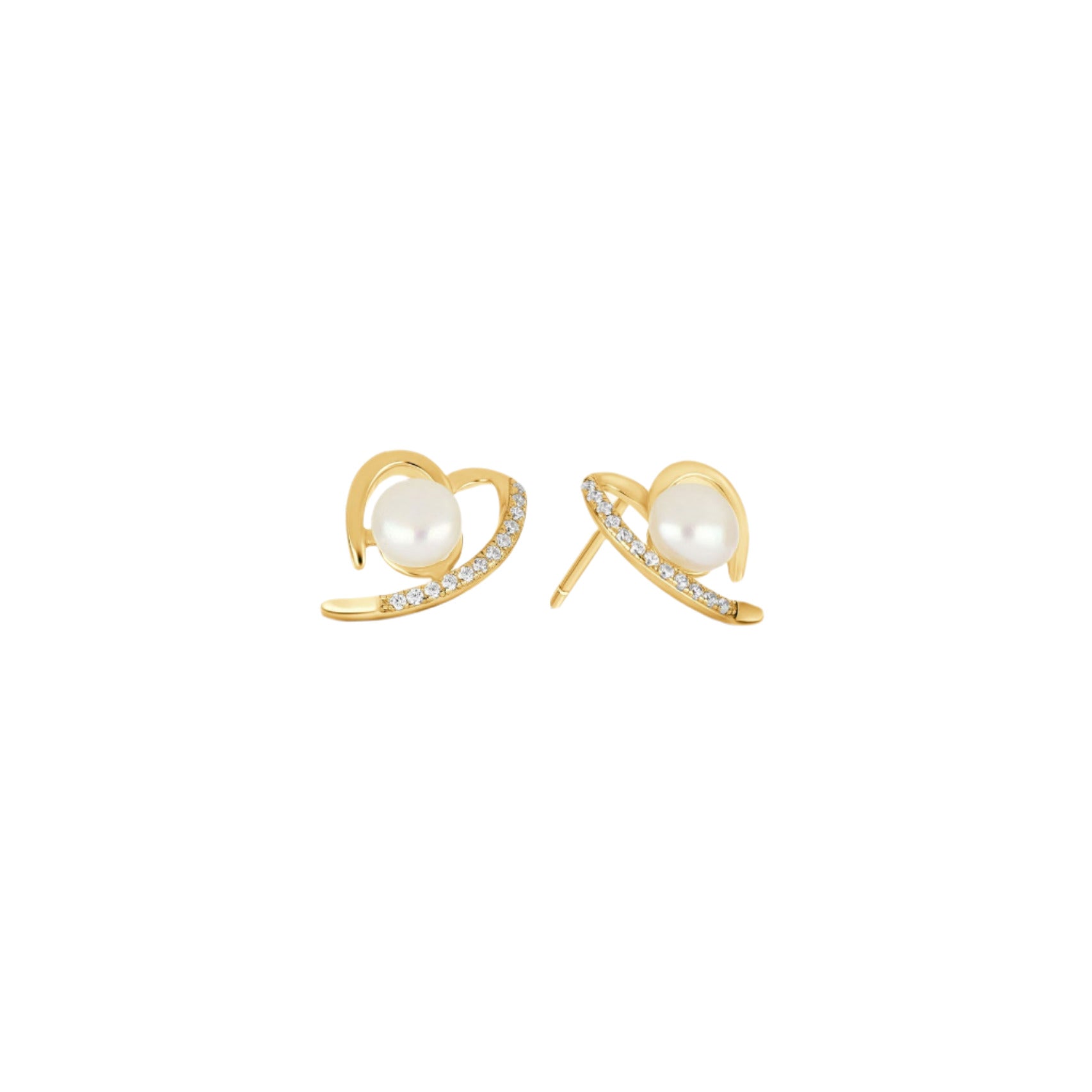 Pendientes de perla con forma de corazón abierto - Chapado en oro de 18 quilates / Plata de ley 925