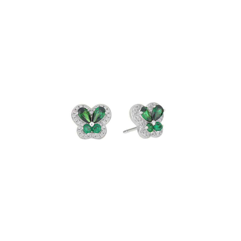 CZ Outlined Green Petal Studs - 18k Gold-Plated / 925 Sterling Silver