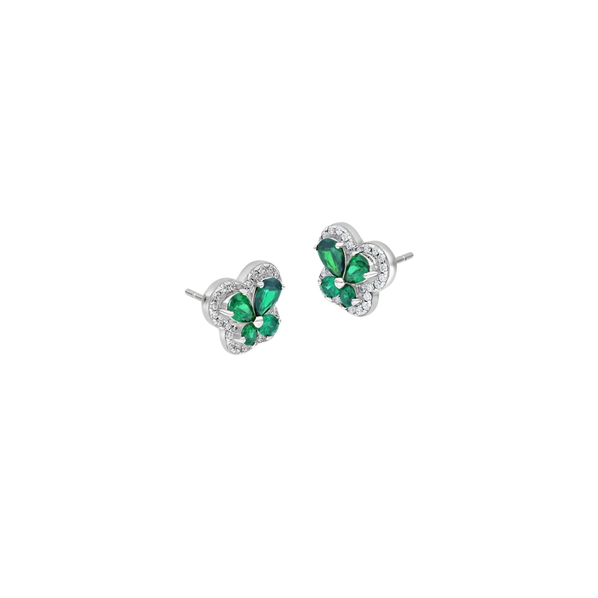 CZ Outlined Green Petal Studs - 18k Gold-Plated / 925 Sterling Silver