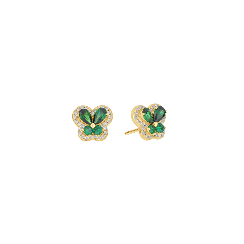 CZ Outlined Green Petal Studs - 18k Gold-Plated / 925 Sterling Silver