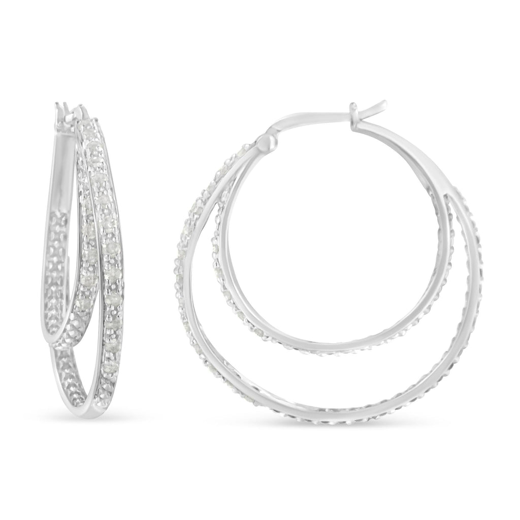 1/2 cttw Miracle-Set Diamond Double Hoop with Latchback Earrings (I-J Color, I3 Clarity) .925 Sterling Silver