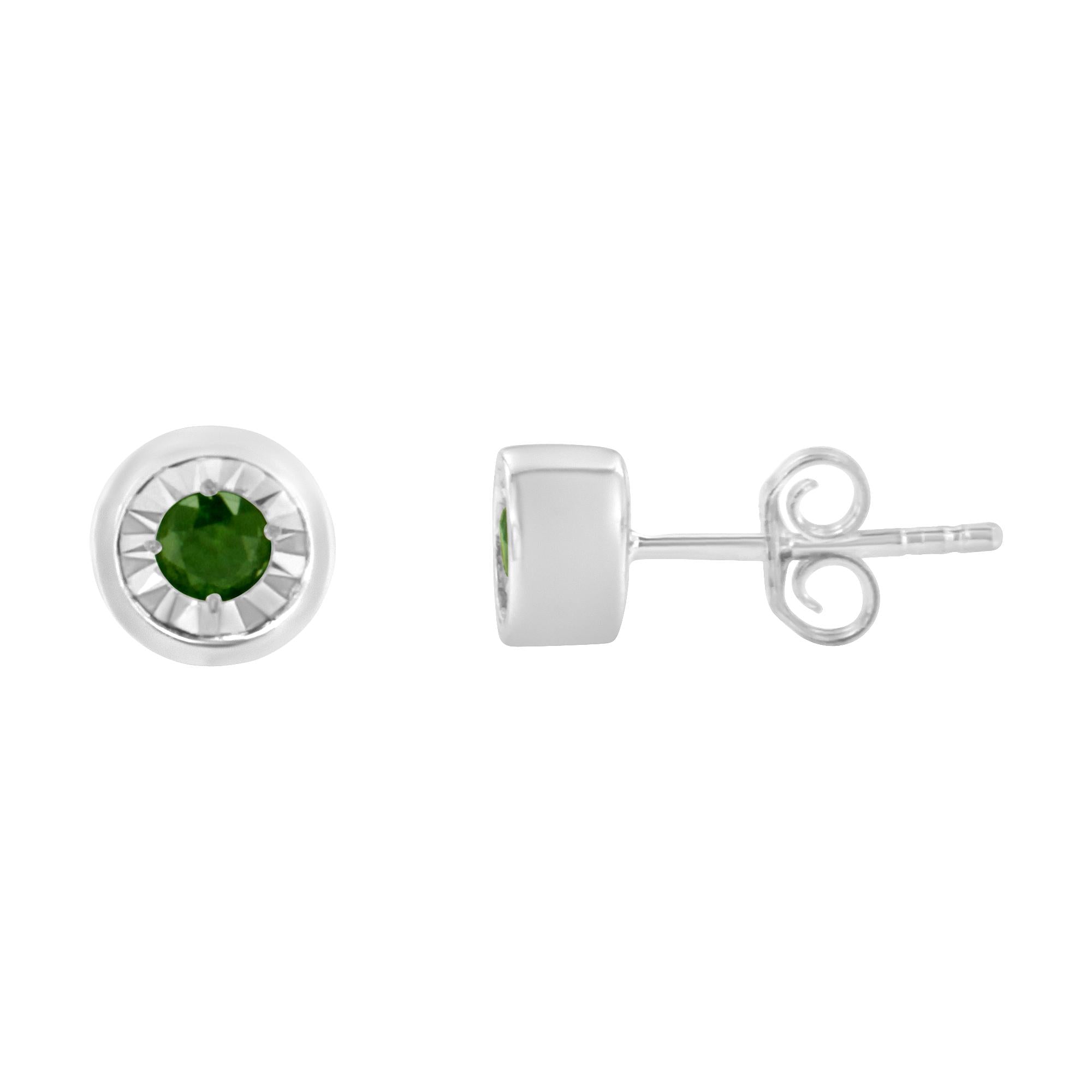 1/5 Cttw Round Brilliant-Cut Green Diamond Miracle-Set Stud Earrings (Fancy Color-Enhanced, I1-I2 Clarity) .925 Sterling Silver
