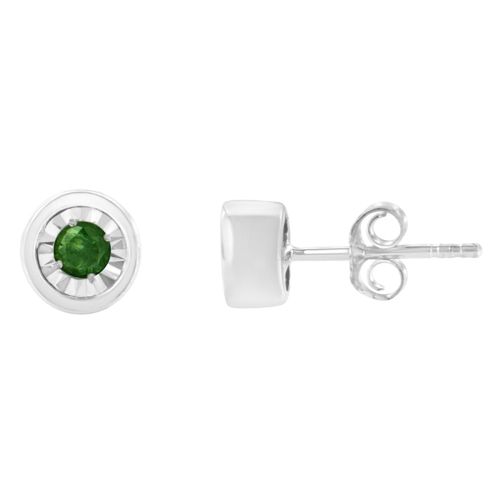 0.15 Cttw Round Brilliant-Cut Green Diamond Miracle-Set Stud Earrings (Fancy Color-Enhanced, I1-I2 Clarity) .925 Sterling Silver