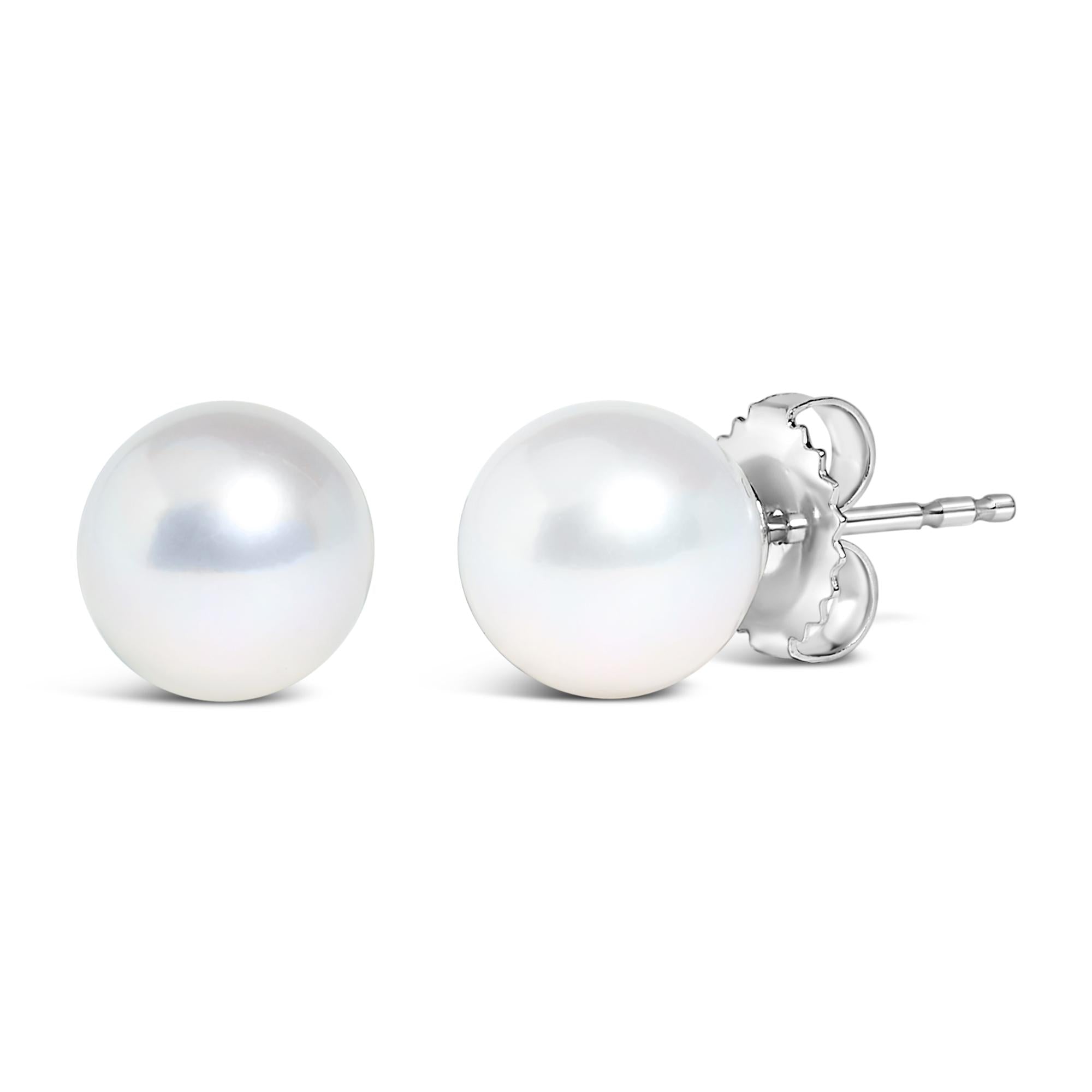 Cultured Freshwater Pearl Solitaire Stud Earrings 14K Gold