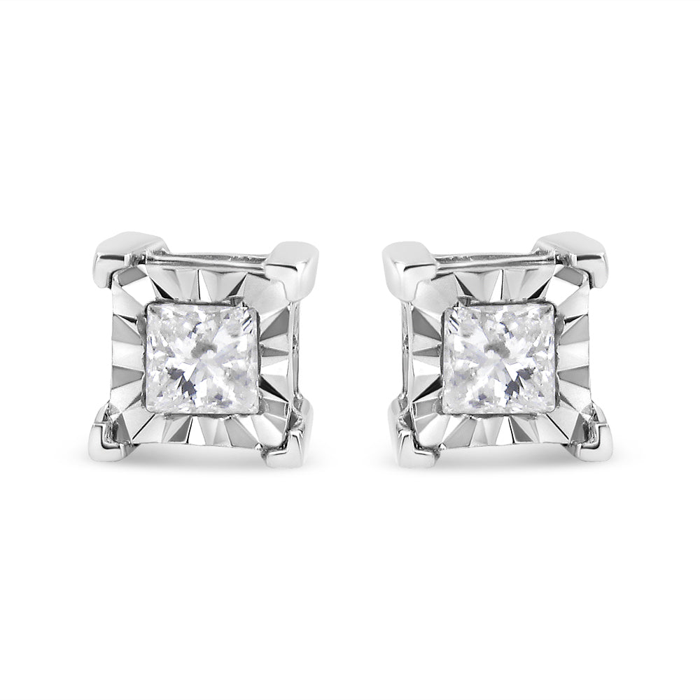 Miracle Set Princess-cut Diamond Solitaire Stud Earrings (H-I Color, I2-I3 Clarity) .925 Sterling Silver