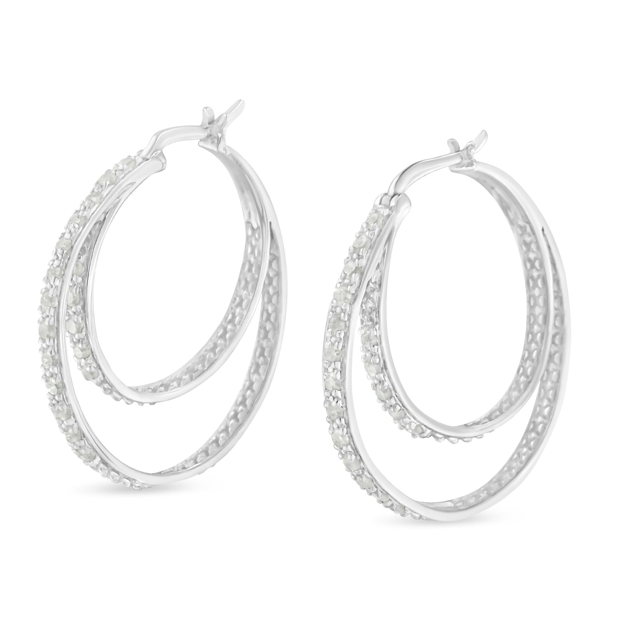 1/2 cttw Miracle-Set Diamond Double Hoop with Latchback Earrings (I-J Color, I3 Clarity) .925 Sterling Silver