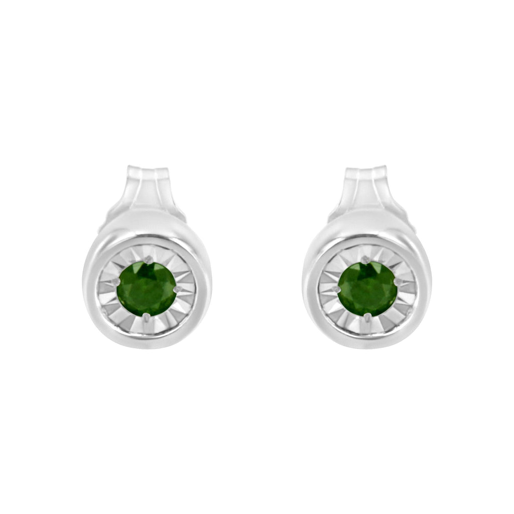 1/5 Cttw Round Brilliant-Cut Green Diamond Miracle-Set Stud Earrings (Fancy Color-Enhanced, I1-I2 Clarity) .925 Sterling Silver