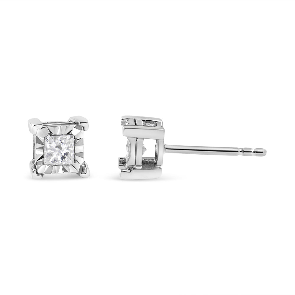 Miracle Set Princess-cut Diamond Solitaire Stud Earrings (H-I Color, I2-I3 Clarity) .925 Sterling Silver