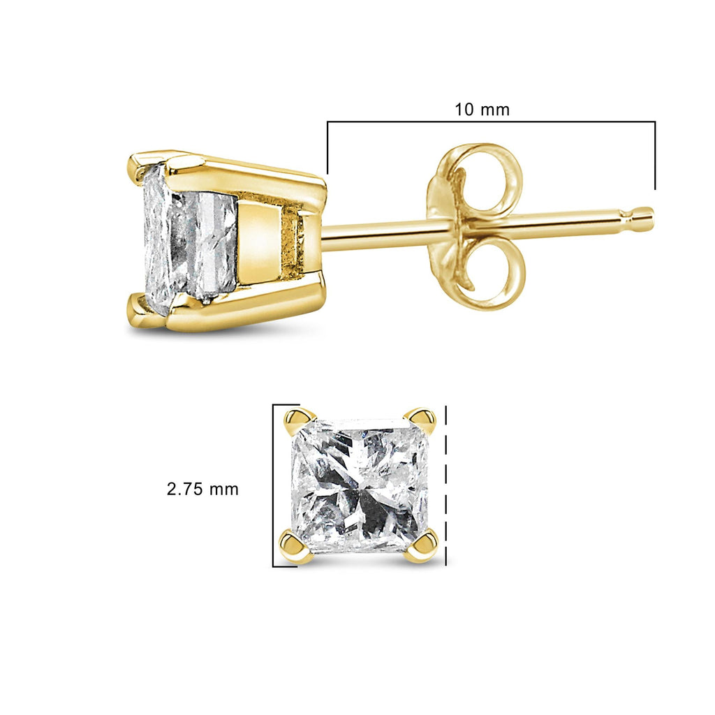 AGS Certified 1/4 cttw 4-Prong Set Princess-Cut Solitaire Diamond Push Back Stud Earrings (F-G Color, SI2-I1 Clarity) 14k Yellow Gold