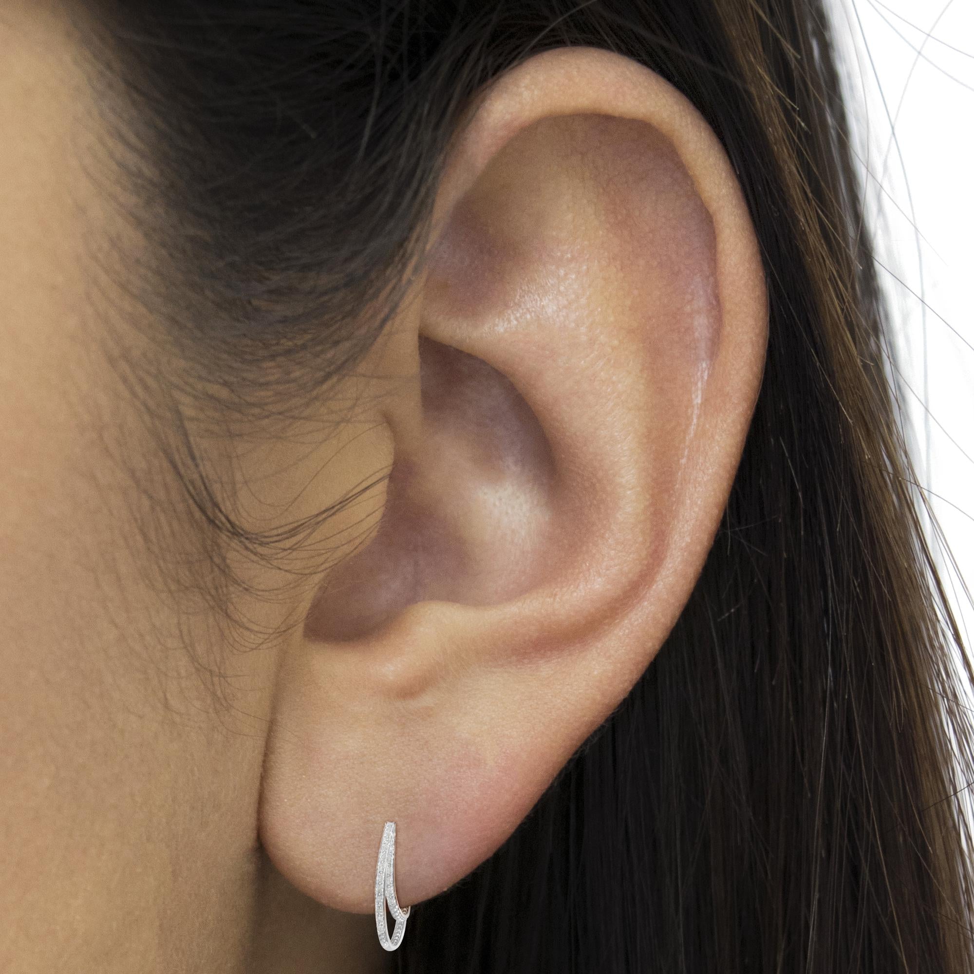 1/2 cttw Miracle-Set Diamond Double Hoop with Latchback Earrings (I-J Color, I3 Clarity) .925 Sterling Silver