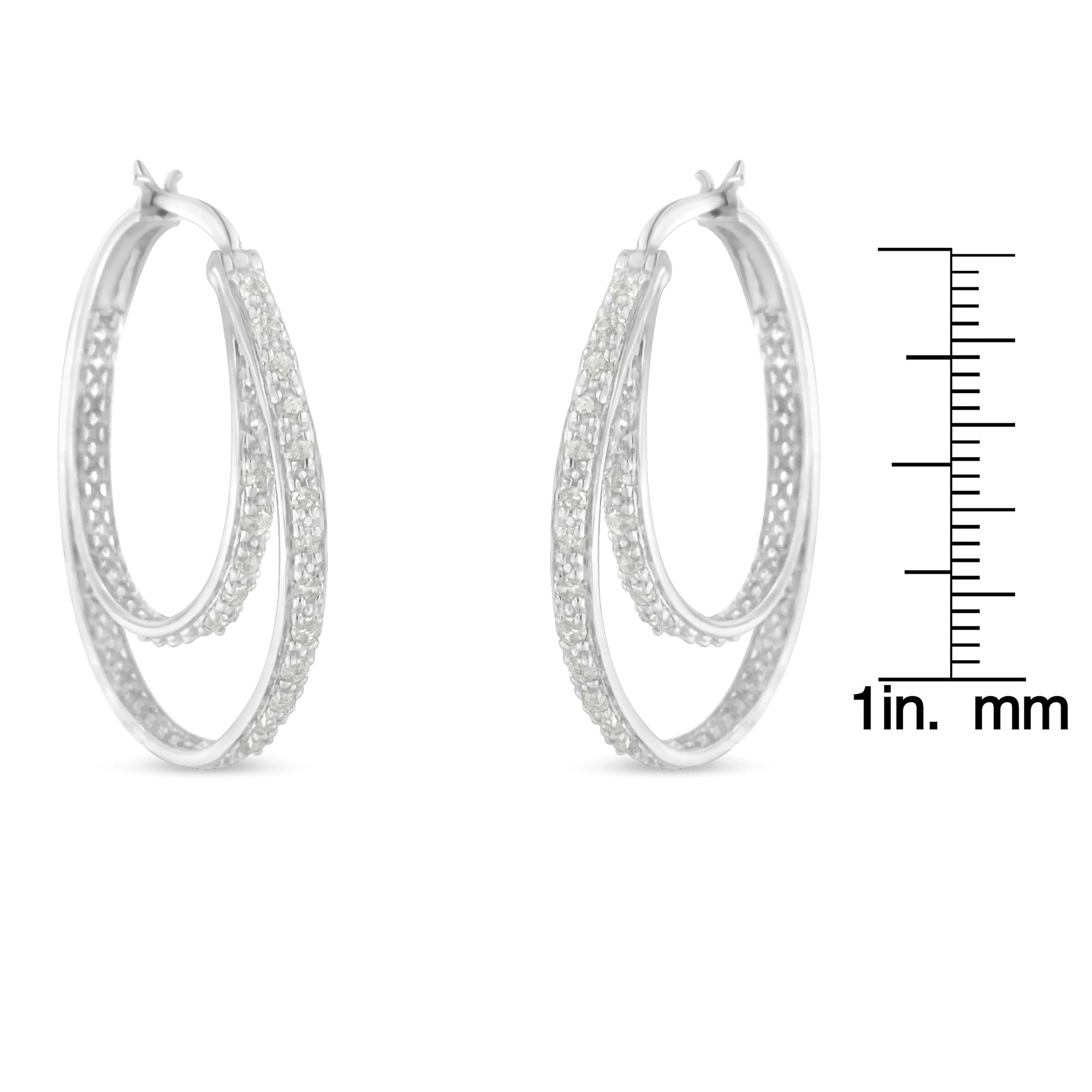 1/2 cttw Miracle-Set Diamond Double Hoop with Latchback Earrings (I-J Color, I3 Clarity) .925 Sterling Silver