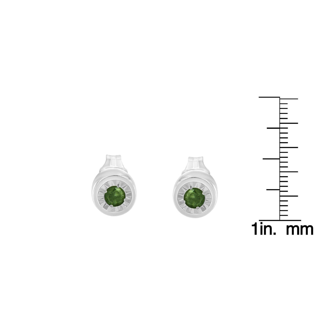 0.15 Cttw Round Brilliant-Cut Green Diamond Miracle-Set Stud Earrings (Fancy Color-Enhanced, I1-I2 Clarity) .925 Sterling Silver
