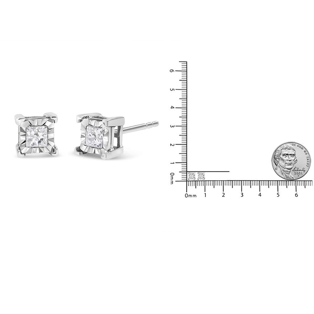 Miracle Set Princess-cut Diamond Solitaire Stud Earrings (H-I Color, I2-I3 Clarity) .925 Sterling Silver